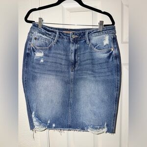 Judy Blue Distressed Denim Skirt - Blue